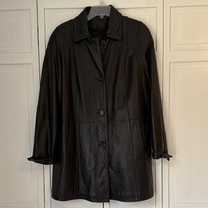 Talbots Classic Black Leather Women's Coat with Zip Out Lining Sz M